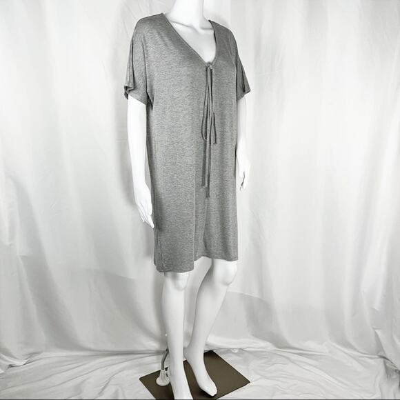 Loveriche Heather Gray V Neck Front Tie Short Sleeves Mini Tank Dress SzL NWT - Picture 7 of 9